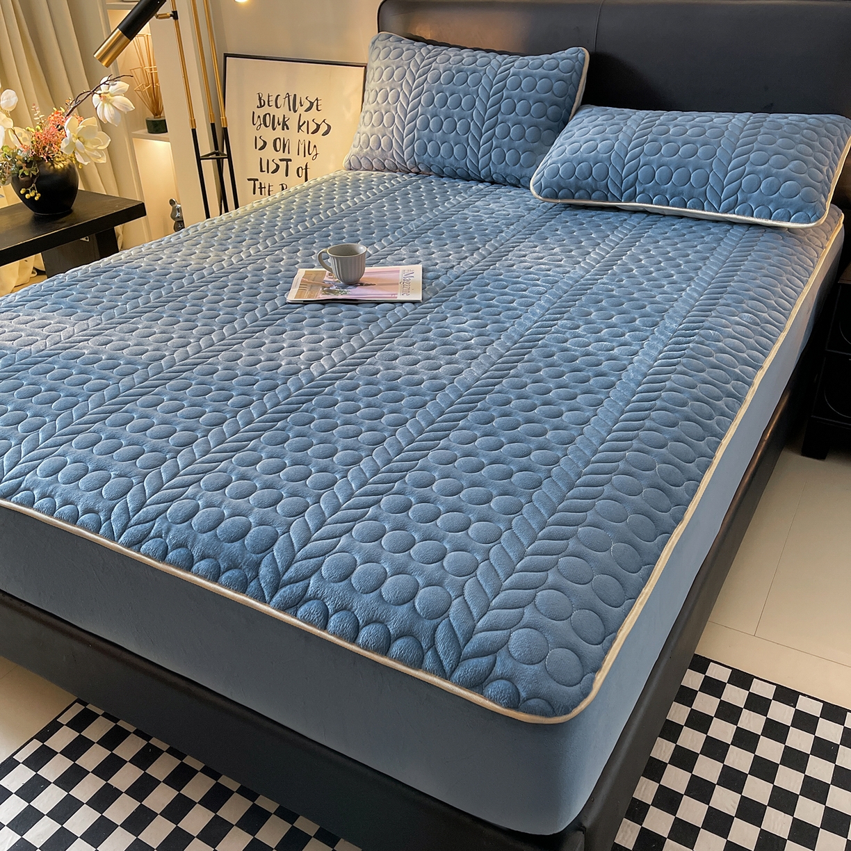 91家纺网 家纺一手货源 找家纺 希廷顿 2025新款速热水晶绒床笠 宾利蓝