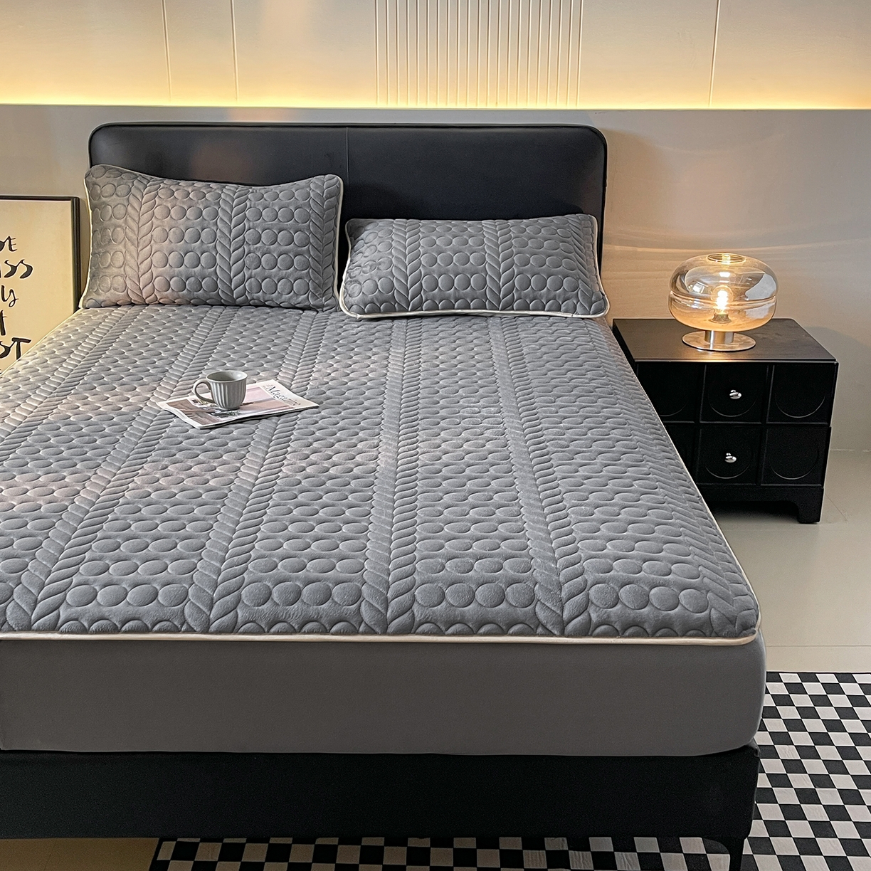 91家纺网 家纺一手货源 找家纺 希廷顿 2025新款速热水晶绒床笠 高级灰