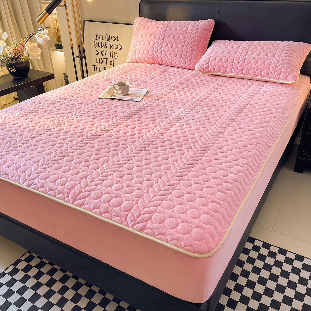 91家纺网 家纺一手货源 找家纺 希廷顿 2025新款速热水晶绒床笠 粉玉色