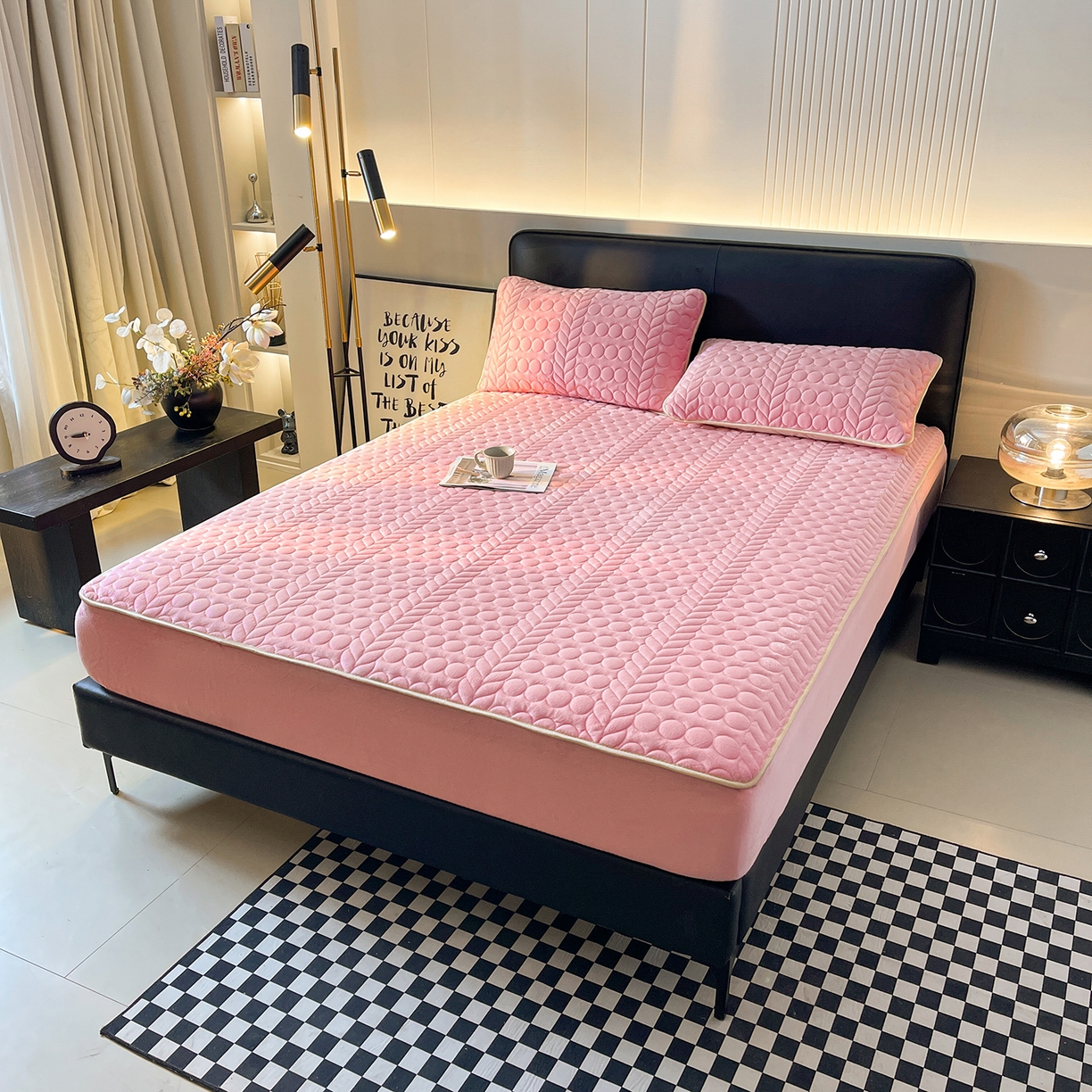 91家纺网 家纺一手货源 找家纺 希廷顿 2025新款速热水晶绒床笠 粉玉色