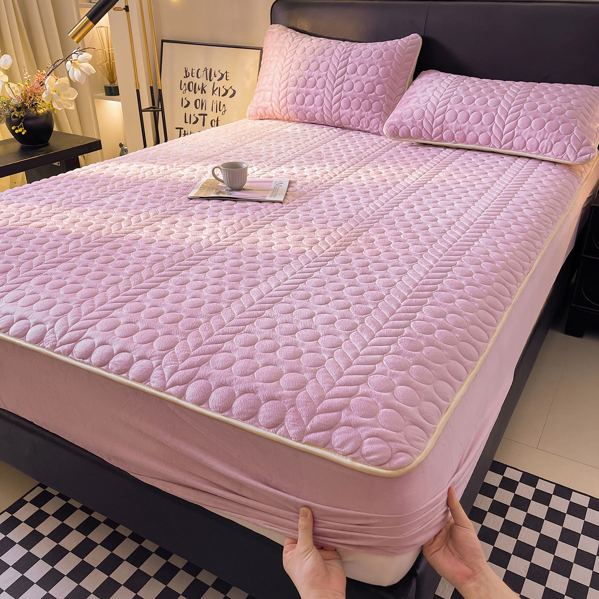 91家纺网 家纺一手货源 找家纺 希廷顿 2025新款速热水晶绒床笠 香芋紫