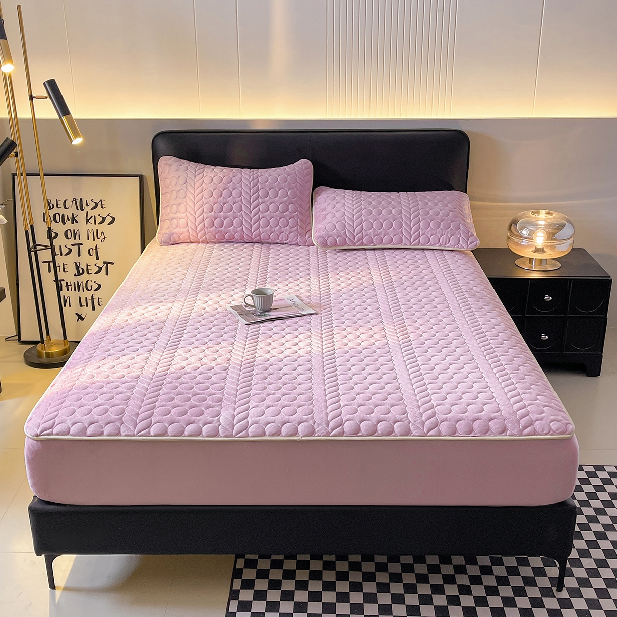 91家纺网 家纺一手货源 找家纺 希廷顿 2025新款速热水晶绒床笠 香芋紫