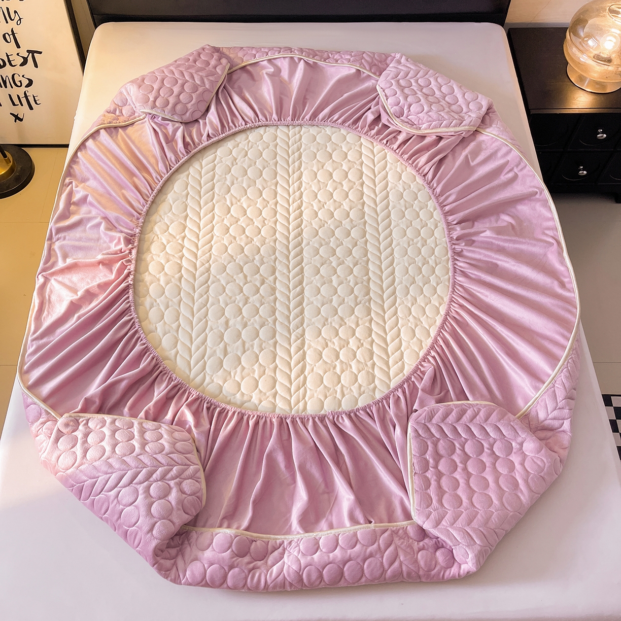 91家纺网 家纺一手货源 找家纺 希廷顿 2025新款速热水晶绒床笠 香芋紫