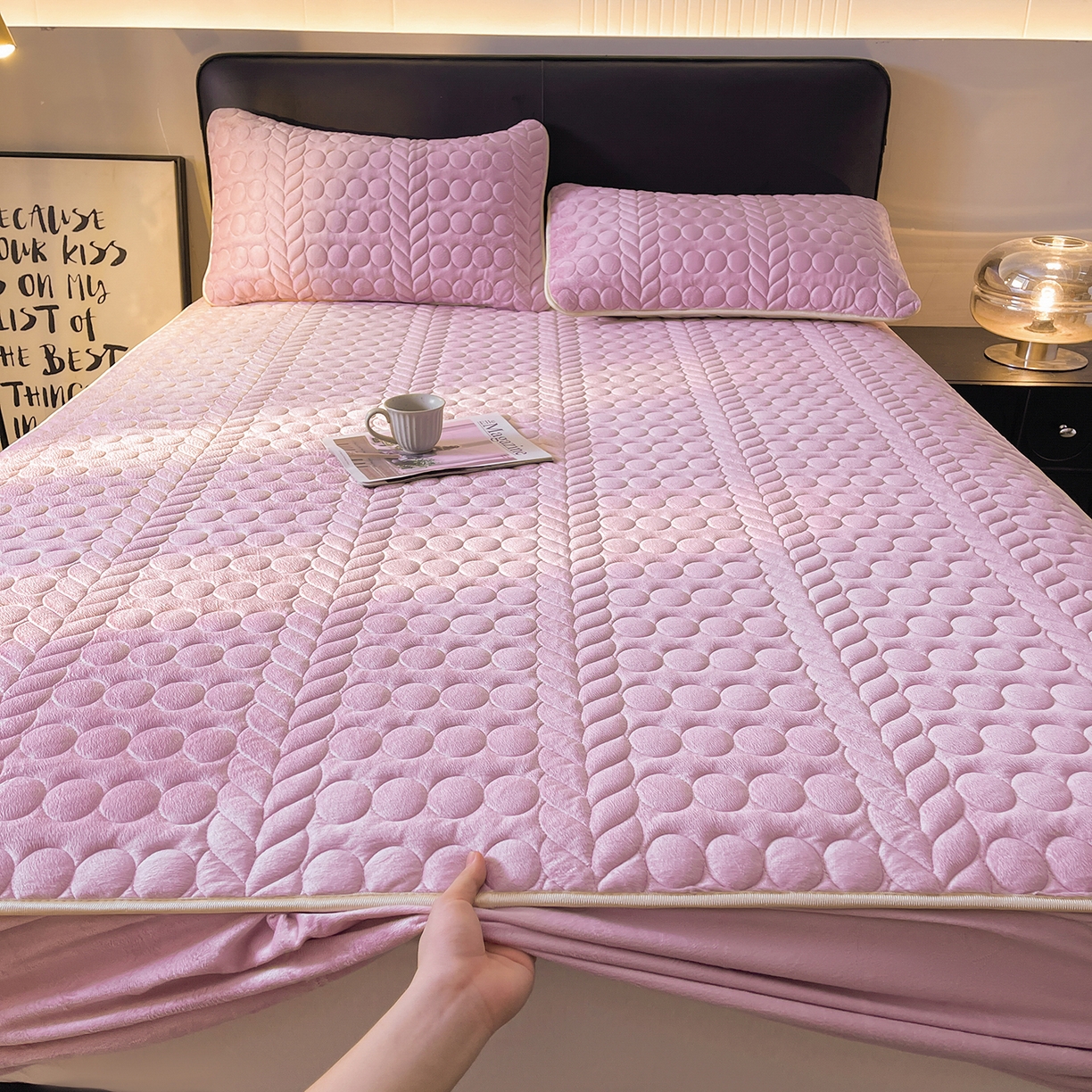 91家纺网 家纺一手货源 找家纺 希廷顿 2025新款速热水晶绒床笠 香芋紫