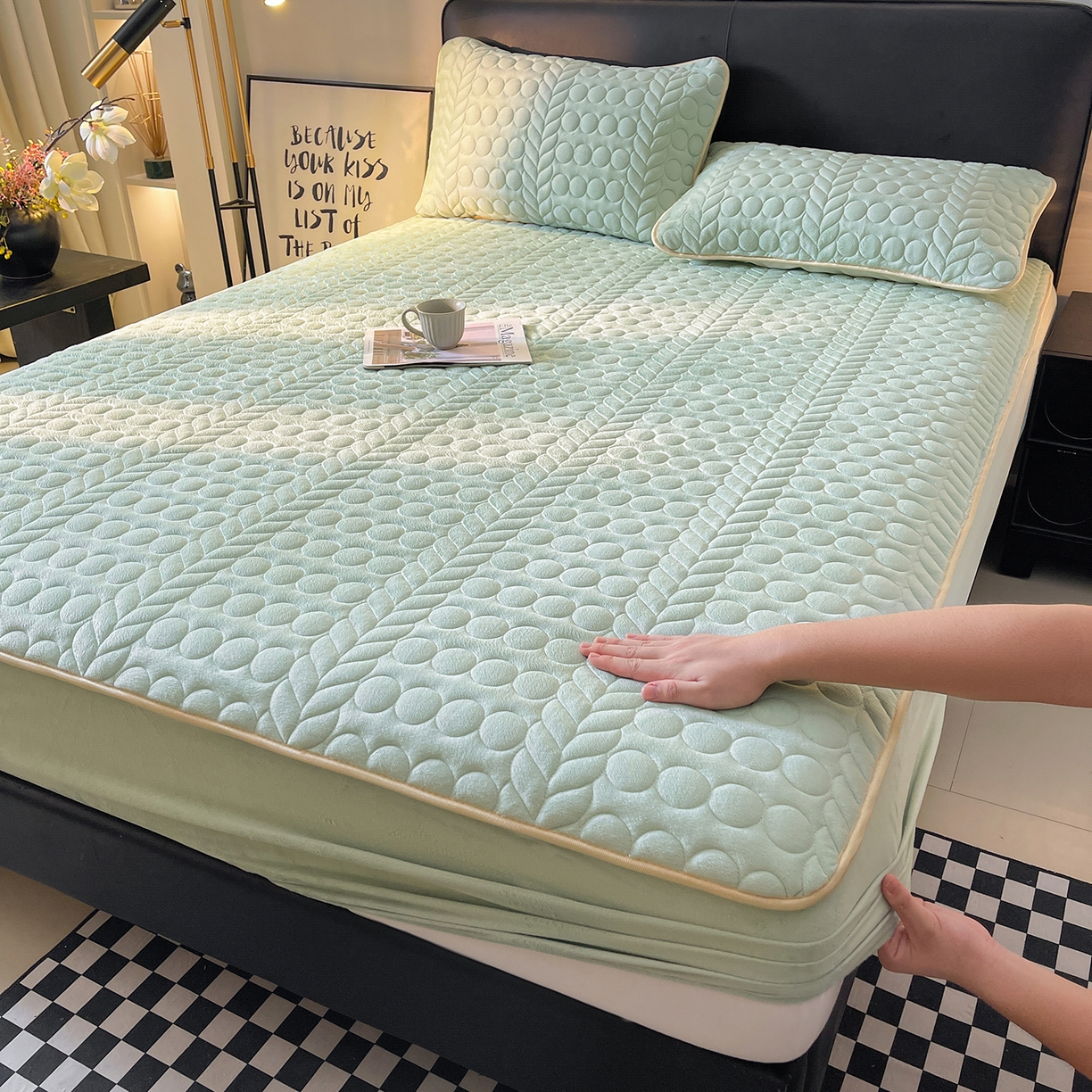 希廷顿 2025新款速热水晶绒床笠 薄荷绿