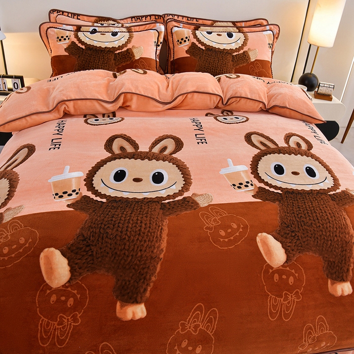 91家纺网 家纺一手货源 找家纺 2025新款230克8.5斤加厚高克重牛奶绒金貂绒法莱绒四件套冬季加绒法兰绒床裙款拉布布