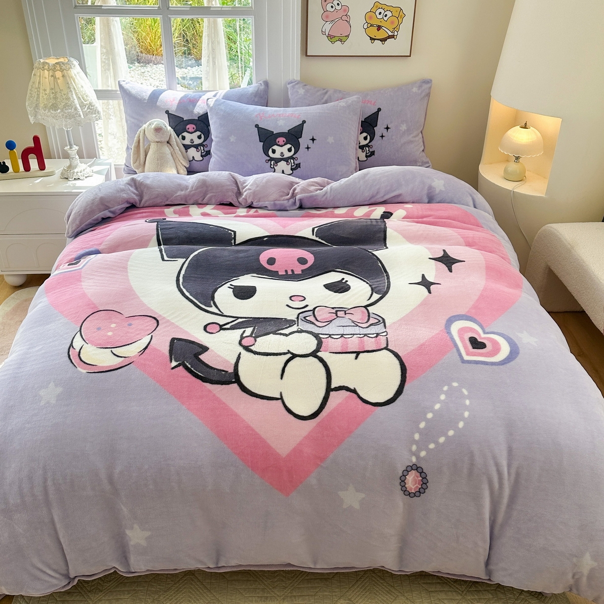 91家纺网 家纺一手货源 找家纺 一电 2025新款冬季双面牛奶珊瑚绒床上四件套法兰绒床品加绒被套床单三件套-第三批 天使库洛米