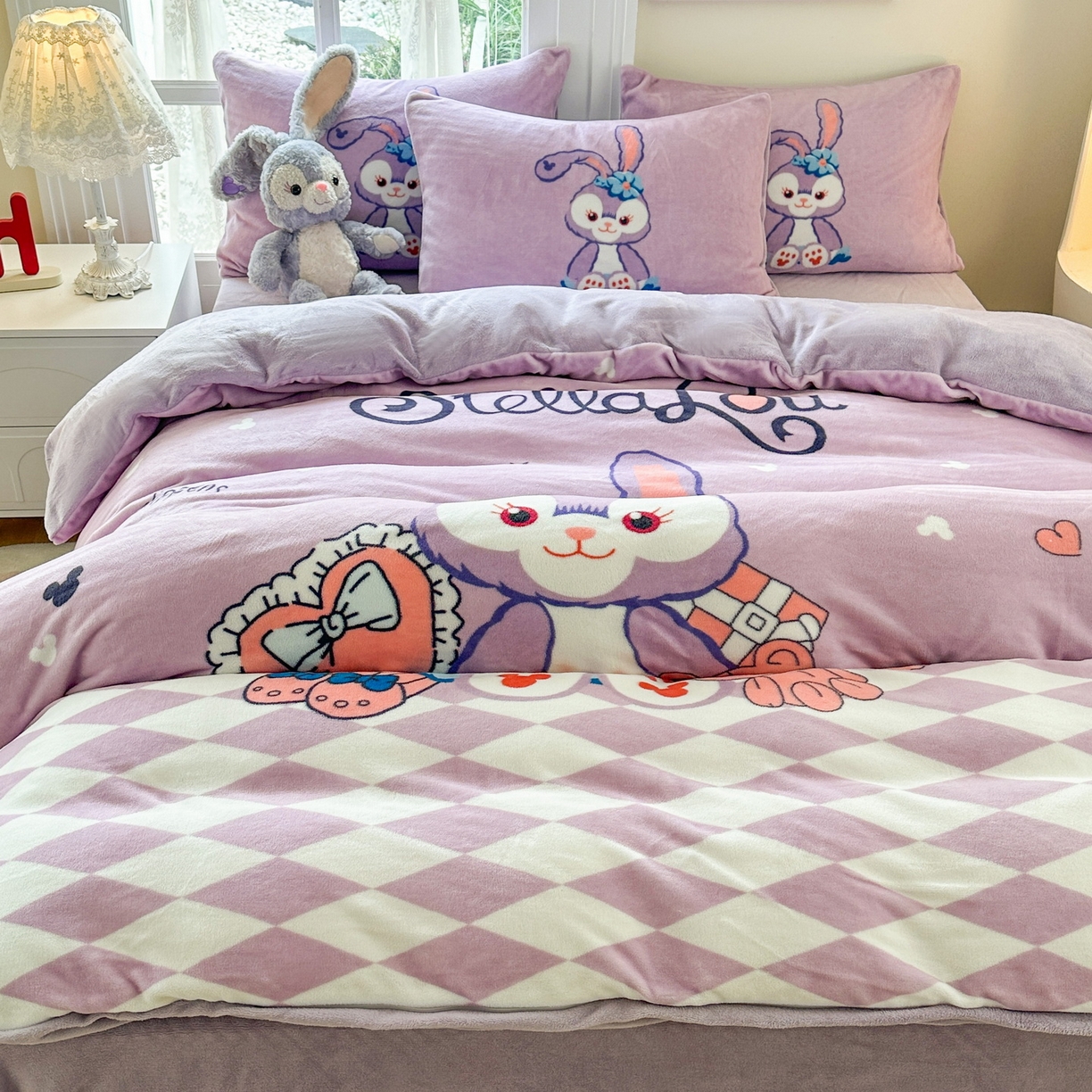 91家纺网 家纺一手货源 找家纺 一电 2025新款冬季双面牛奶珊瑚绒床上四件套法兰绒床品加绒被套床单三件套-第三批 小兔子