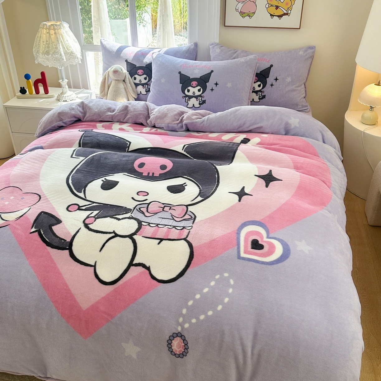 91家纺网 家纺一手货源 找家纺 一电 2025新款冬季双面牛奶珊瑚绒床上四件套法兰绒床品加绒被套床单三件套-第三批 天使库洛米