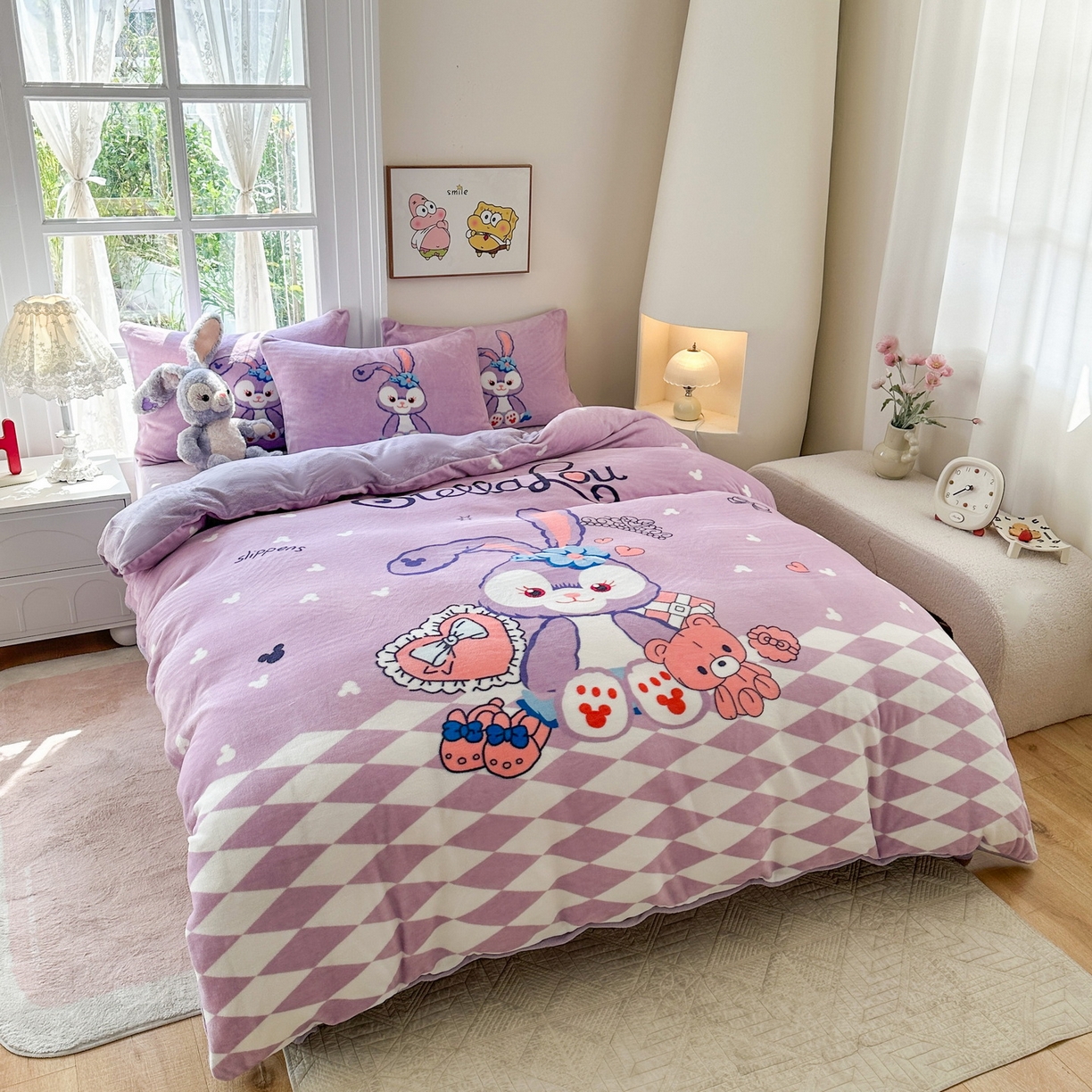 91家纺网 家纺一手货源 找家纺 一电 2025新款冬季双面牛奶珊瑚绒床上四件套法兰绒床品加绒被套床单三件套-第三批 小兔子