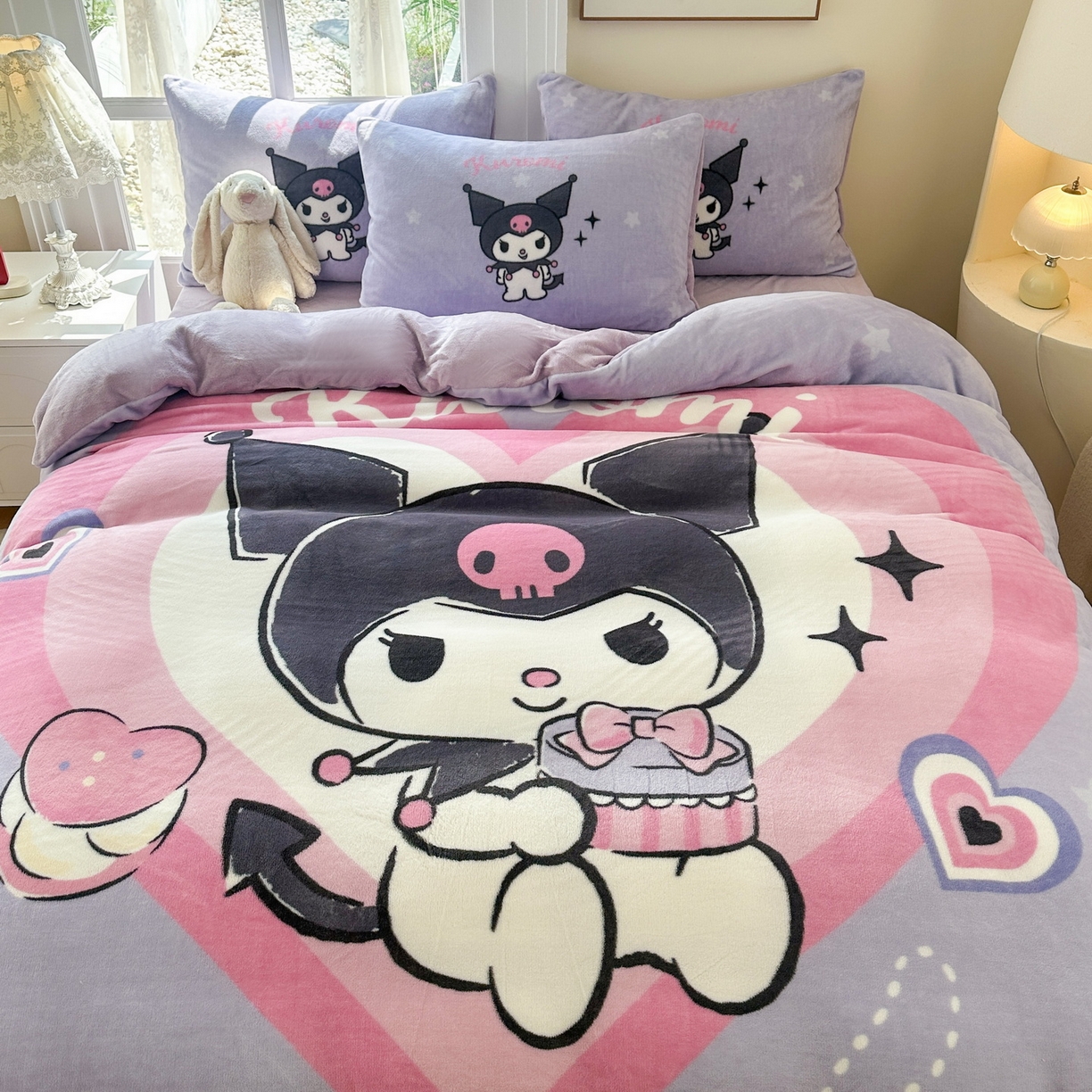 91家纺网 家纺一手货源 找家纺 一电 2025新款冬季双面牛奶珊瑚绒床上四件套法兰绒床品加绒被套床单三件套-第三批 天使库洛米