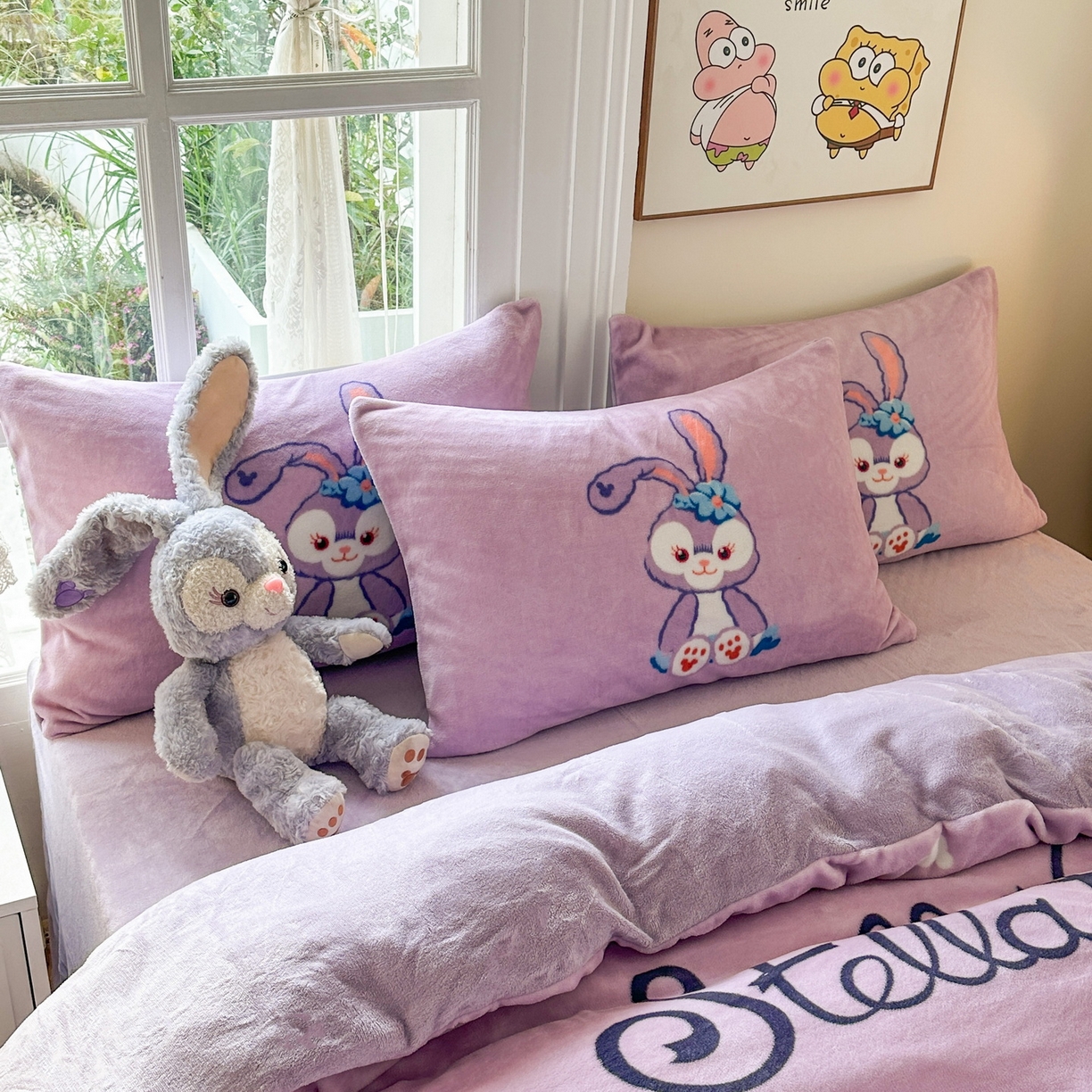 91家纺网 家纺一手货源 找家纺 一电 2025新款冬季双面牛奶珊瑚绒床上四件套法兰绒床品加绒被套床单三件套-第三批 小兔子