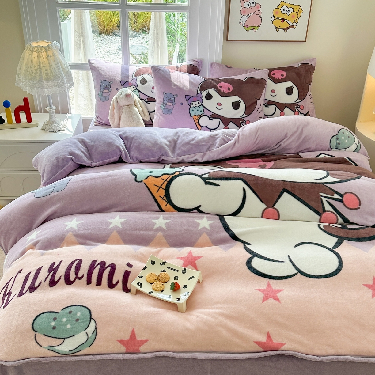 91家纺网 家纺一手货源 找家纺 一电 2025新款冬季双面牛奶珊瑚绒床上四件套法兰绒床品加绒被套床单三件套-第三批 甜筒库洛米