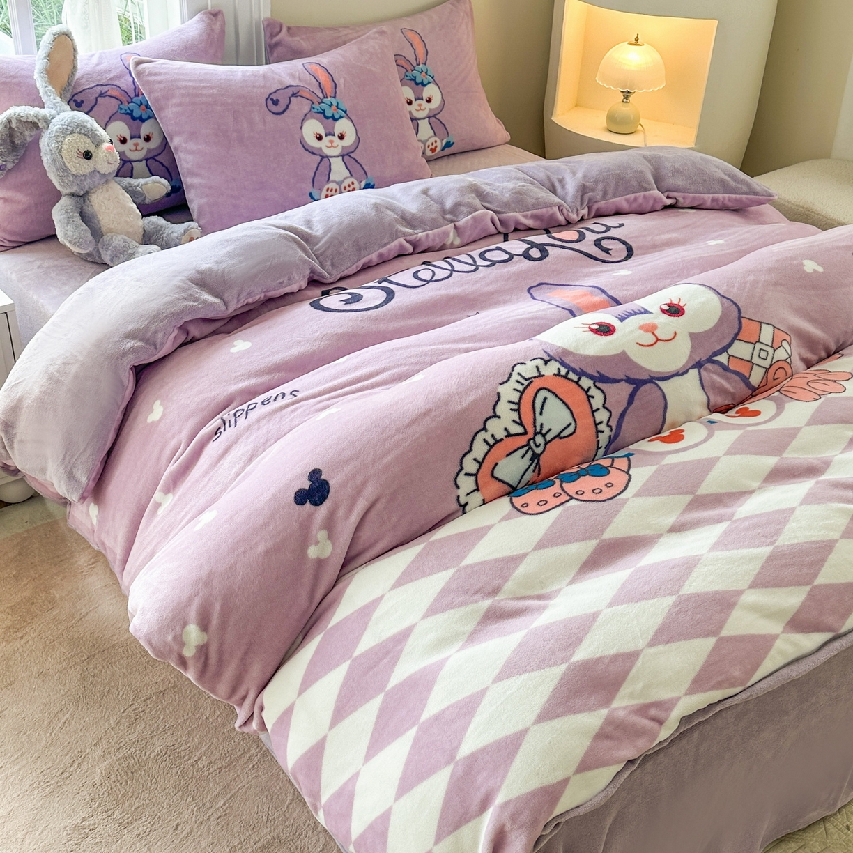 91家纺网 家纺一手货源 找家纺 一电 2025新款冬季双面牛奶珊瑚绒床上四件套法兰绒床品加绒被套床单三件套-第三批 小兔子