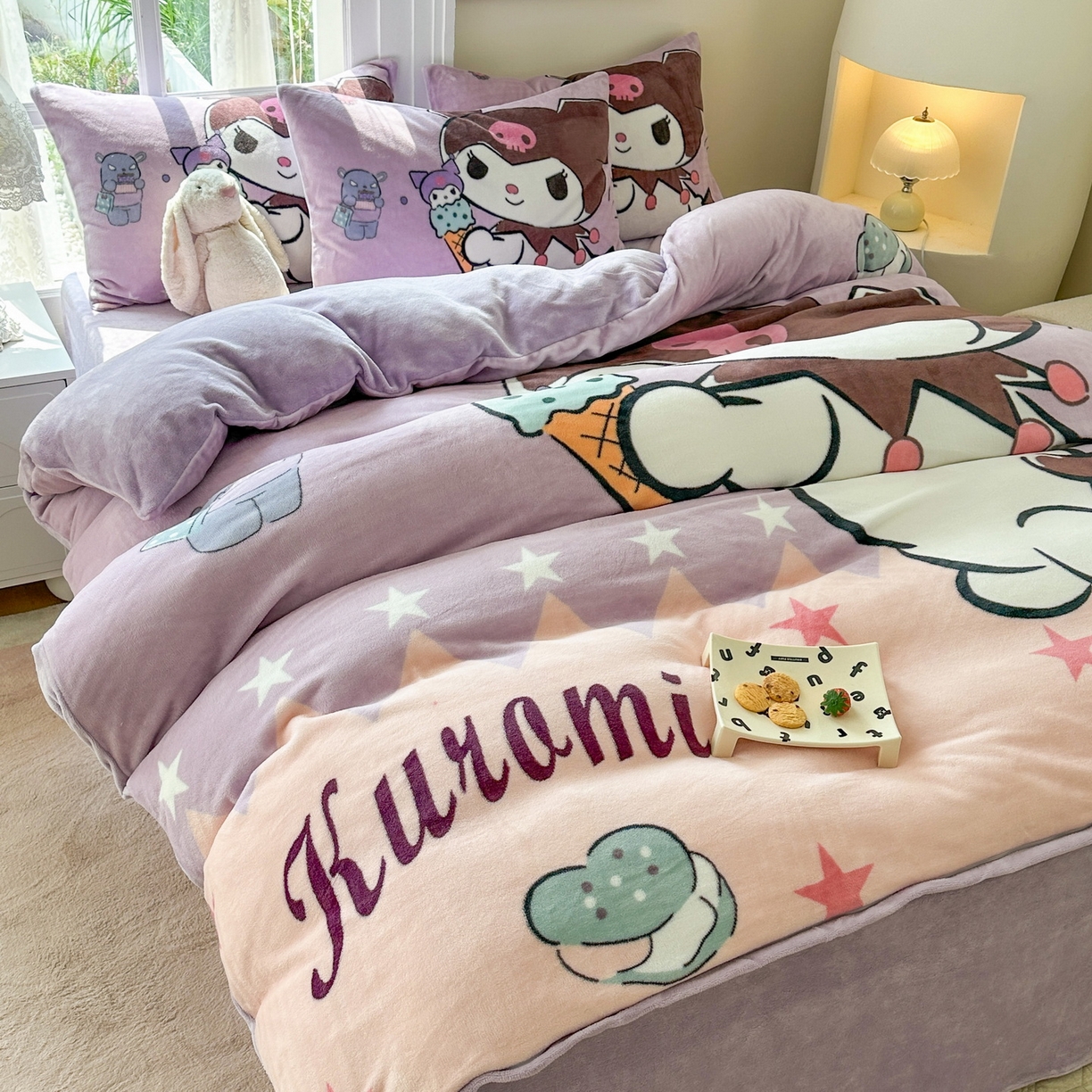 91家纺网 家纺一手货源 找家纺 一电 2025新款冬季双面牛奶珊瑚绒床上四件套法兰绒床品加绒被套床单三件套-第三批 甜筒库洛米