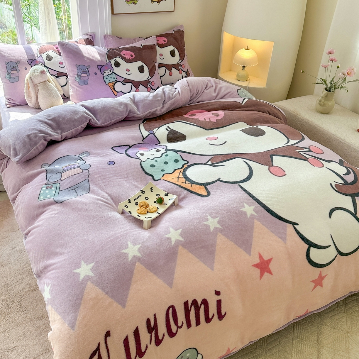 91家纺网 家纺一手货源 找家纺 一电 2025新款冬季双面牛奶珊瑚绒床上四件套法兰绒床品加绒被套床单三件套-第三批 甜筒库洛米