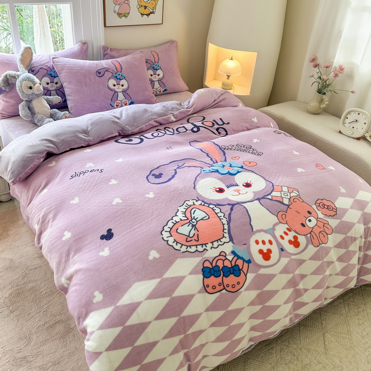 91家纺网 家纺一手货源 找家纺 一电 2025新款冬季双面牛奶珊瑚绒床上四件套法兰绒床品加绒被套床单三件套-第三批 小兔子