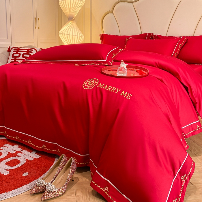 91家纺网 家纺一手货源 找家纺 （总）置顶家纺 2025新款亲肤磨毛刺绣婚庆四件套系列-棚拍