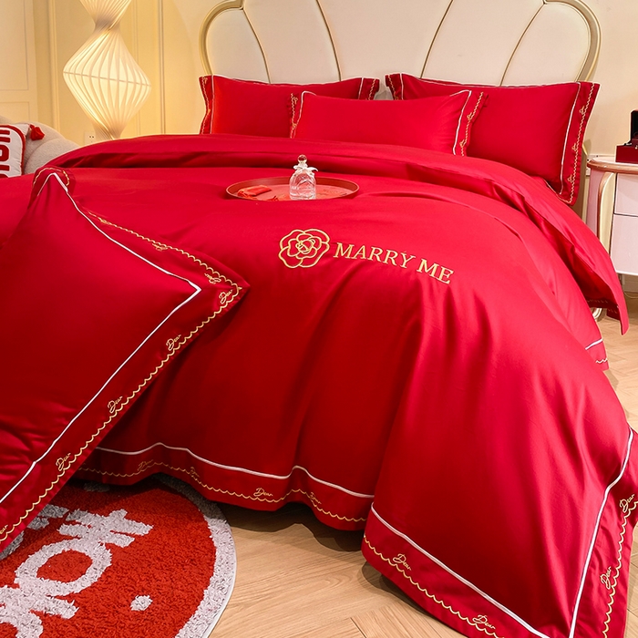 91家纺网 家纺一手货源 找家纺 （总）置顶家纺 2025新款亲肤磨毛刺绣婚庆四件套系列-棚拍