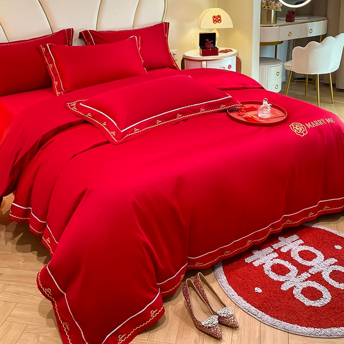 91家纺网 家纺一手货源 找家纺 （总）置顶家纺 2025新款亲肤磨毛刺绣婚庆四件套系列-棚拍