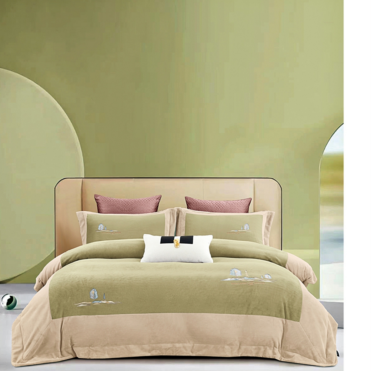 芯丝路枕业 2025新款爱丁堡蚕丝绒四件套 爱丁堡-橄榄绿