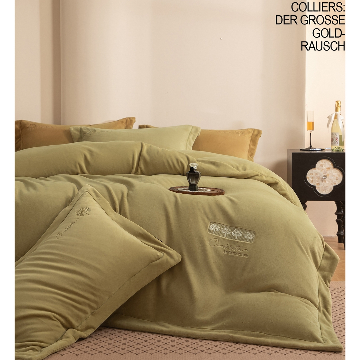 91家纺网 家纺一手货源 找家纺 芯丝路枕业 2025新款冬日森林蚕丝绒四件套 冬日森林-橄榄绿