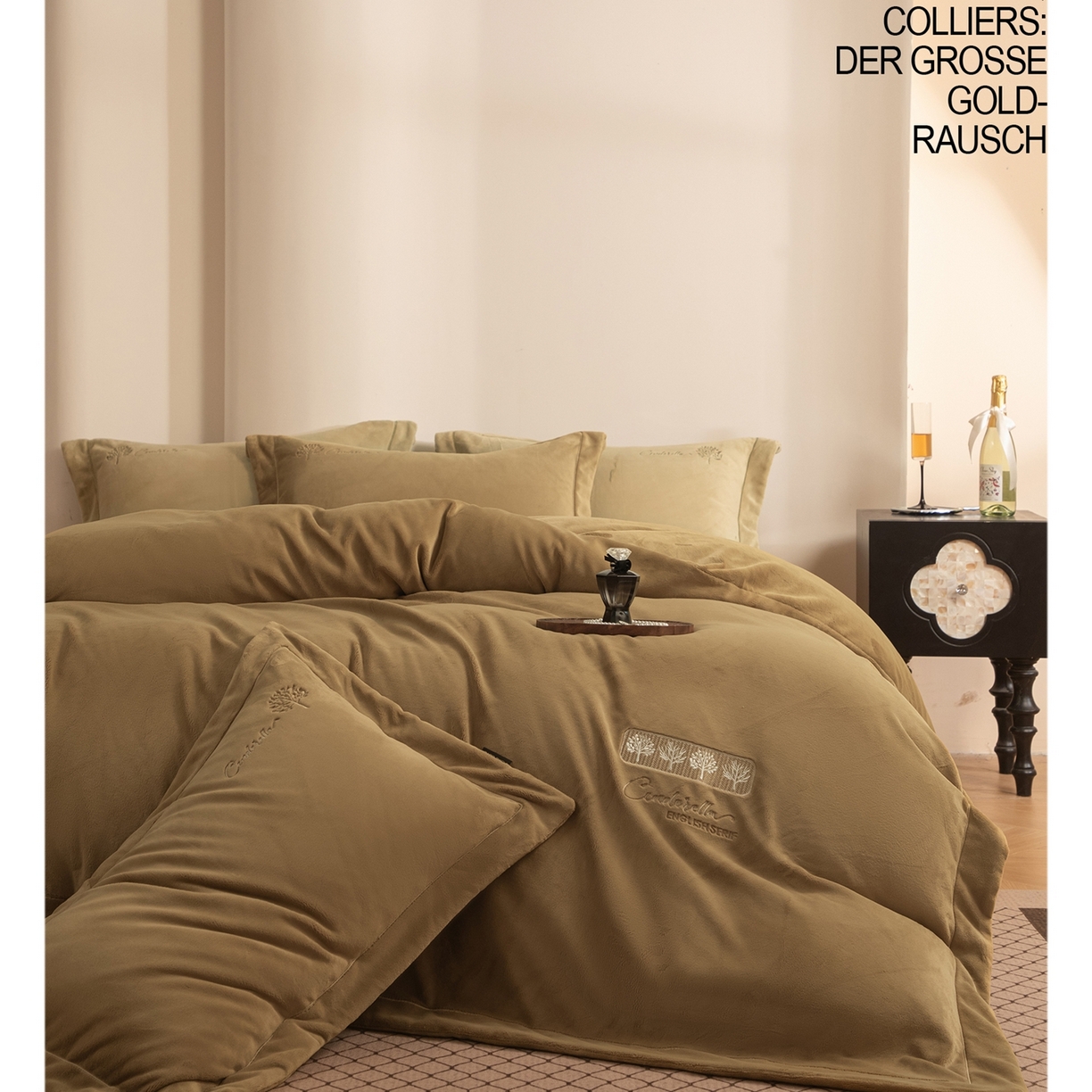 91家纺网 家纺一手货源 找家纺 芯丝路枕业 2025新款冬日森林蚕丝绒四件套 冬日森林-软木黄