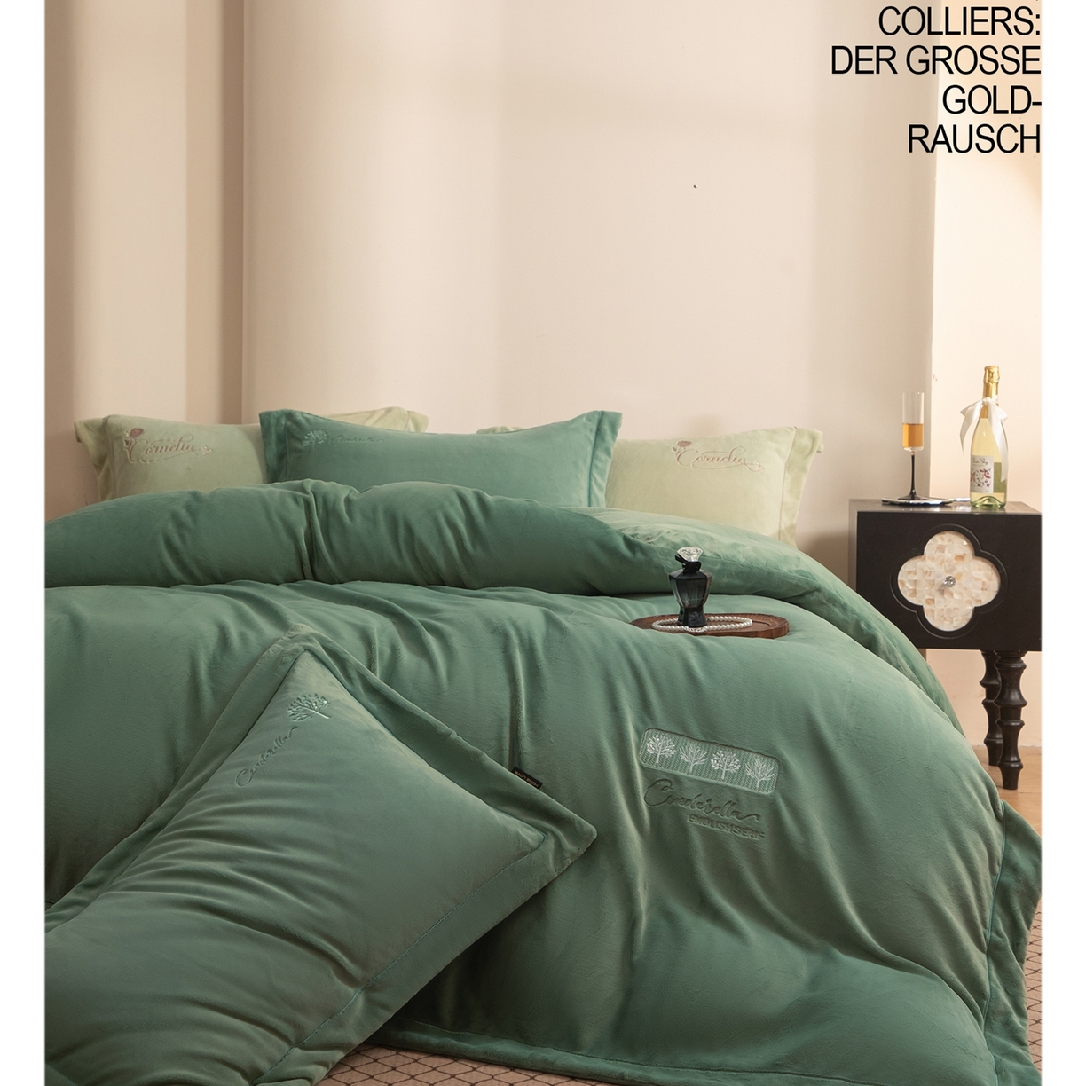 芯丝路枕业 2025新款冬日森林蚕丝绒四件套 冬日森林-庭芜绿