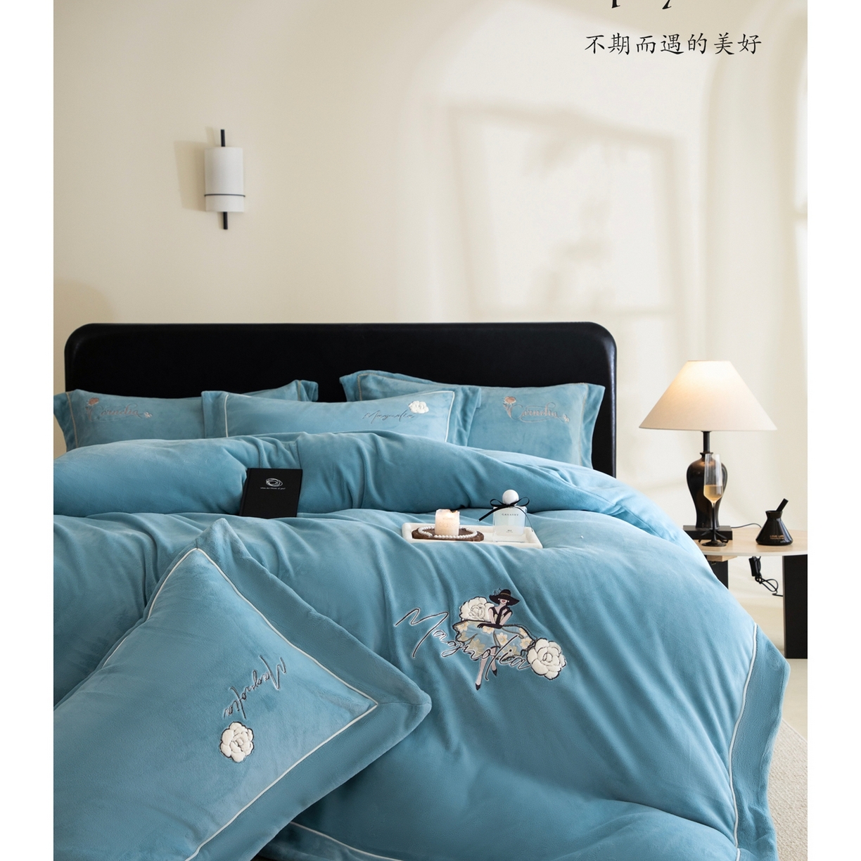 芯丝路枕业 2025新款丽莎蚕丝绒四件套 丽莎-天空蓝
