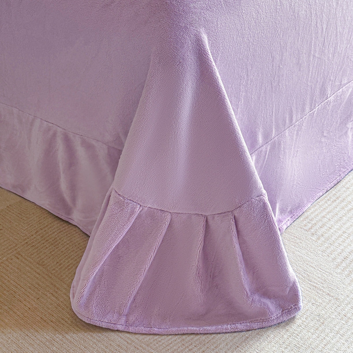 91家纺网 家纺一手货源 找家纺 诺梵家纺 2025新款花边款雕花牛奶绒四件套 幸福花-紫