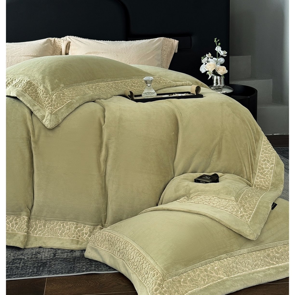 芯丝路枕业 2025新款暮野蚕丝绒四件套 暮野-橄榄绿