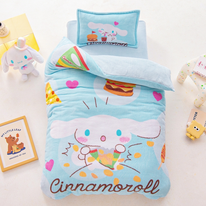 91家纺网 家纺一手货源 找家纺 （总）吉咪兔家纺 2025新款大版三丽鸥库洛米美乐蒂牛奶绒幼儿园被子三件套保暖被褥六件套