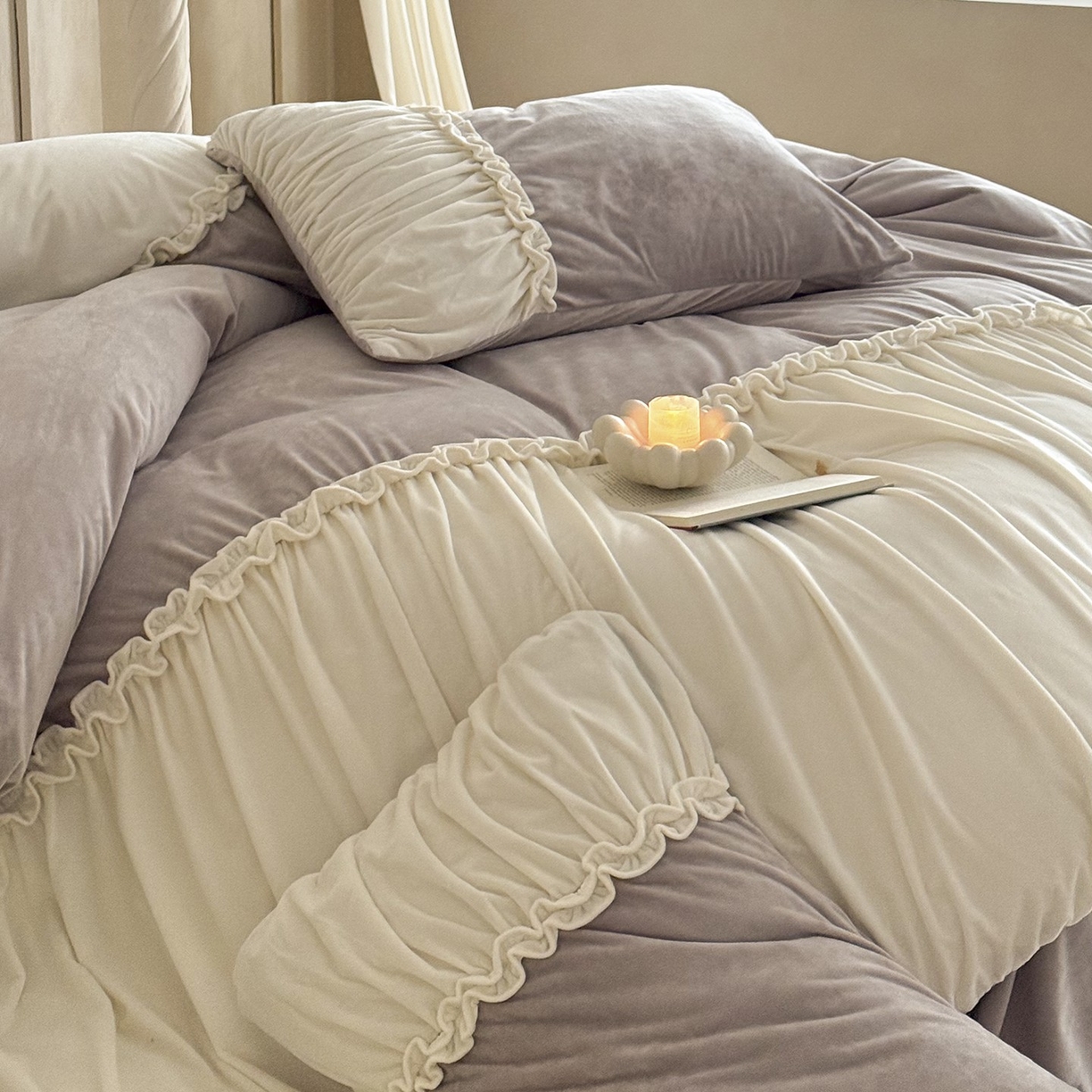 91家纺网 家纺一手货源 找家纺 （总）ONE TWO ONE 121 2025新款轻奢新法式德芙绒宝宝绒婴儿绒短毛绒牛奶绒四件套床单被套-安妮