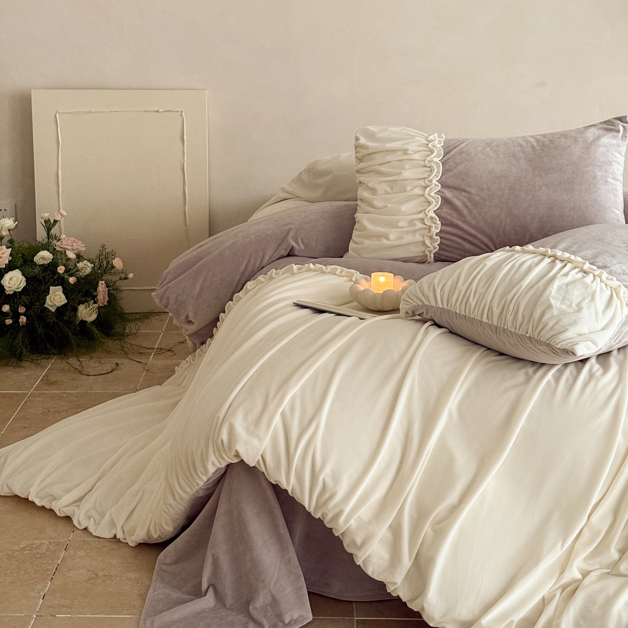 91家纺网 家纺一手货源 找家纺 （总）ONE TWO ONE 121 2025新款轻奢新法式德芙绒宝宝绒婴儿绒短毛绒牛奶绒四件套床单被套-安妮