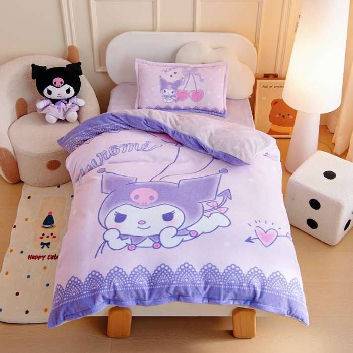 91家纺网 家纺一手货源 找家纺 （总）吉咪兔家纺 2025新款大版三丽鸥库洛米美乐蒂牛奶绒幼儿园被子三件套保暖被褥六件套