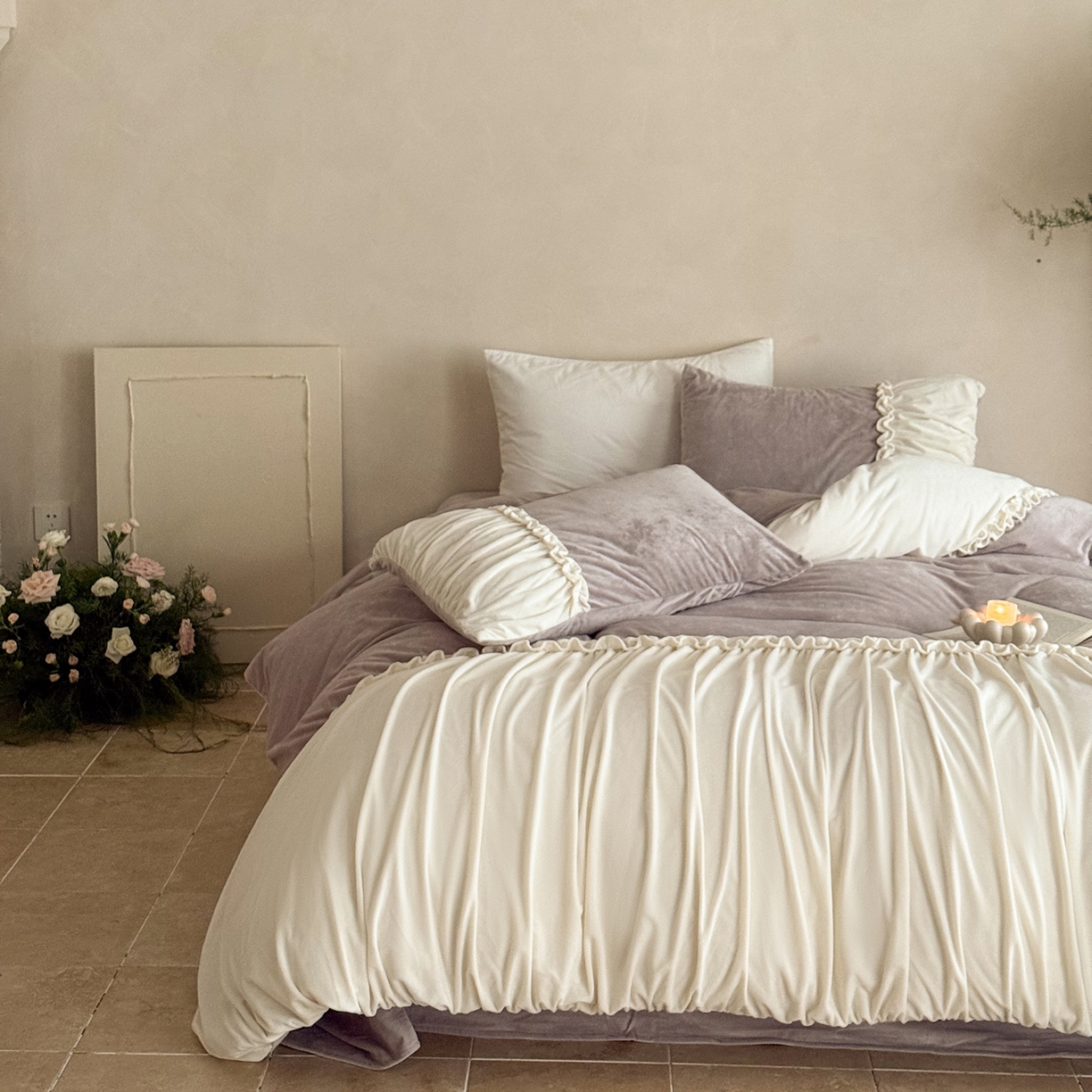 91家纺网 家纺一手货源 找家纺 （总）ONE TWO ONE 121 2025新款轻奢新法式德芙绒宝宝绒婴儿绒短毛绒牛奶绒四件套床单被套-安妮