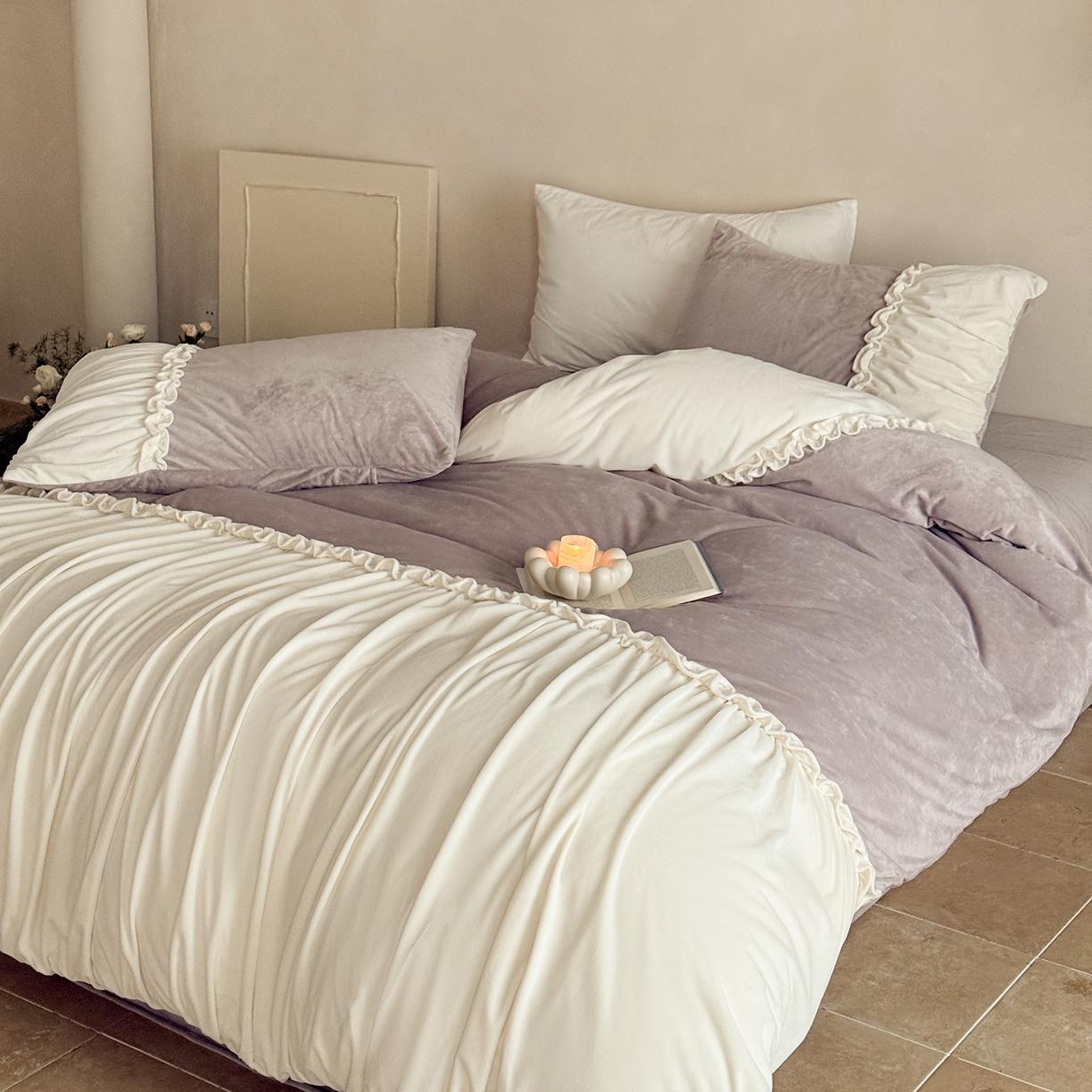 91家纺网 家纺一手货源 找家纺 （总）ONE TWO ONE 121 2025新款轻奢新法式德芙绒宝宝绒婴儿绒短毛绒牛奶绒四件套床单被套-安妮