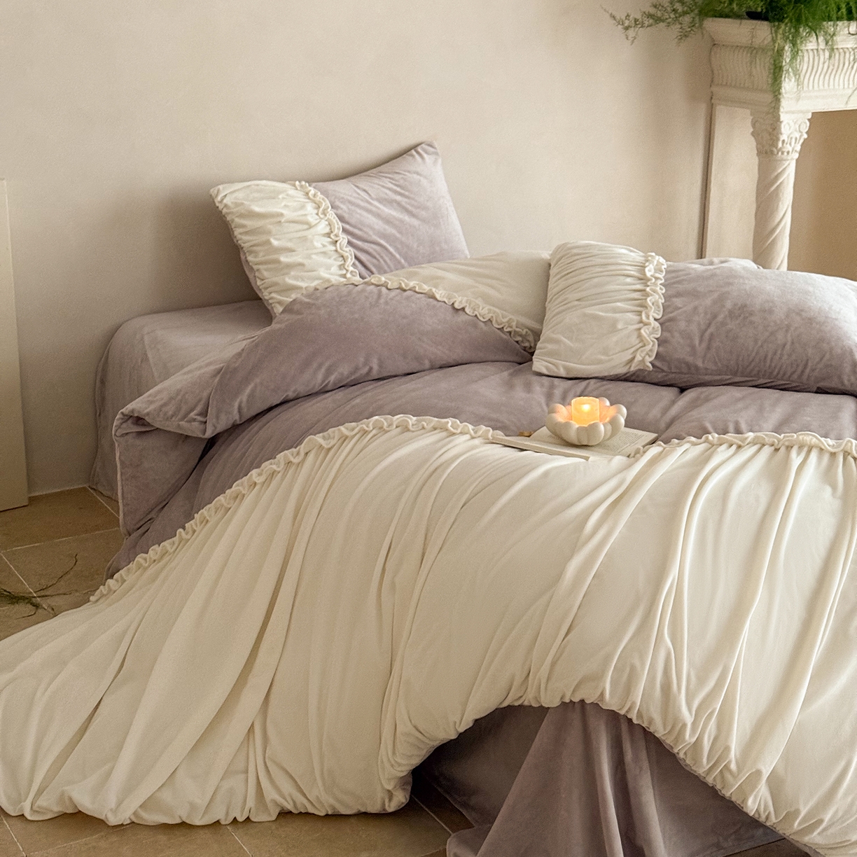 91家纺网 家纺一手货源 找家纺 （总）ONE TWO ONE 121 2025新款轻奢新法式德芙绒宝宝绒婴儿绒短毛绒牛奶绒四件套床单被套-安妮