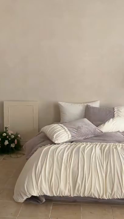 91家纺网 家纺一手货源 找家纺 （总）ONE TWO ONE 121 2025新款轻奢新法式德芙绒宝宝绒婴儿绒短毛绒牛奶绒四件套床单被套-安妮