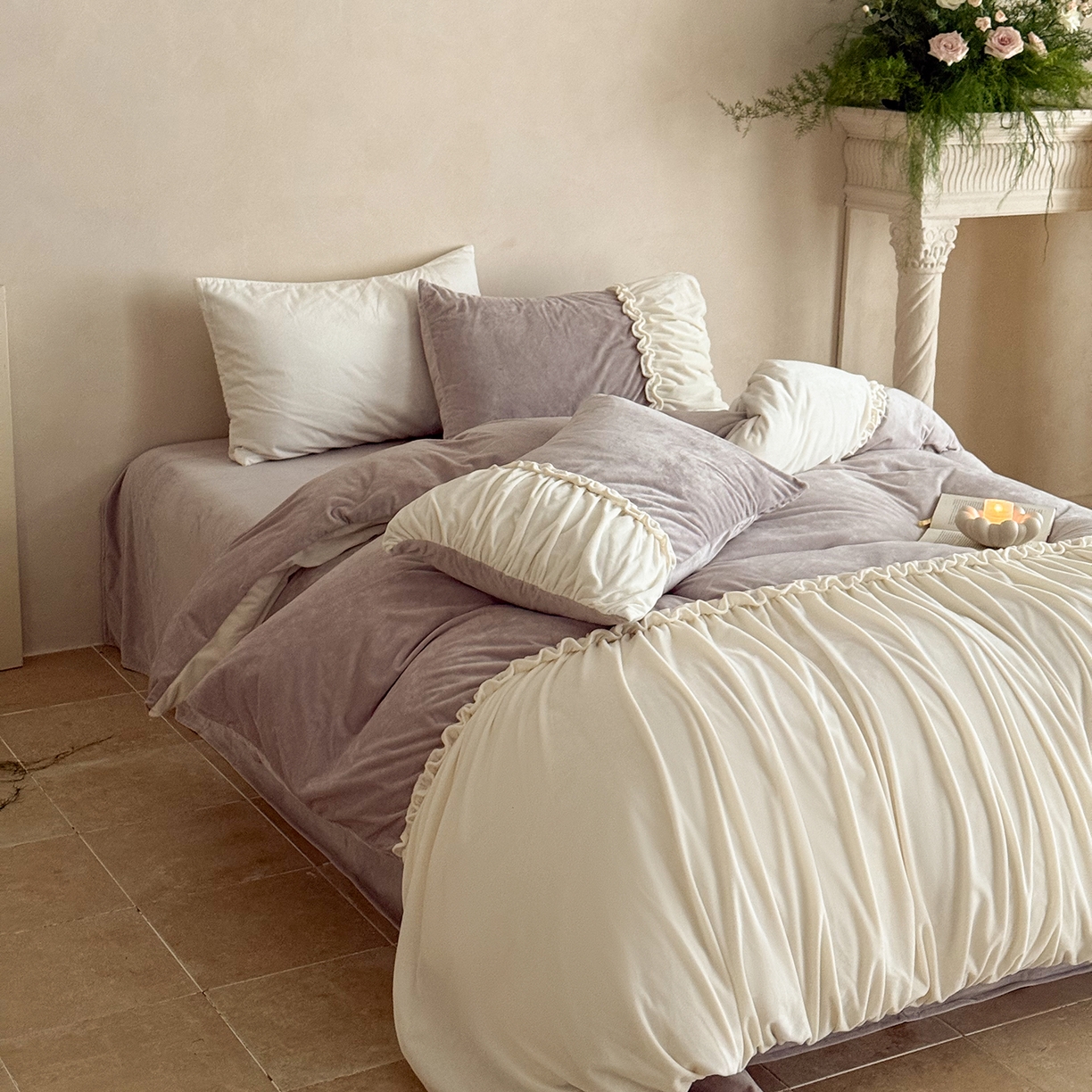 91家纺网 家纺一手货源 找家纺 （总）ONE TWO ONE 121 2025新款轻奢新法式德芙绒宝宝绒婴儿绒短毛绒牛奶绒四件套床单被套-安妮