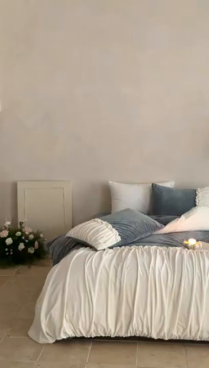 91家纺网 家纺一手货源 找家纺 ONE TWO ONE 121 2025新款轻奢新法式德芙绒宝宝绒婴儿绒短毛绒牛奶绒四件套床单被套-安妮 安妮-灰