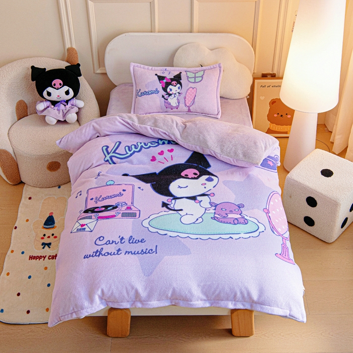 91家纺网 家纺一手货源 找家纺 （总）吉咪兔家纺 2025新款大版三丽鸥库洛米美乐蒂牛奶绒幼儿园被子三件套保暖被褥六件套