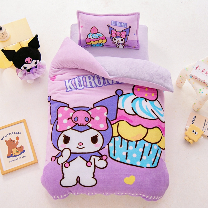 吉咪兔家纺 2025新款大版三丽鸥库洛米美乐蒂牛奶绒幼儿园被子三件套保暖被褥六件套 蛋糕库洛米