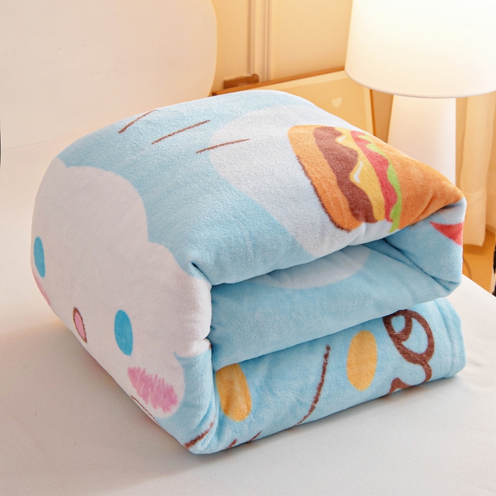 91家纺网 家纺一手货源 找家纺 吉咪兔家纺 2025新款大版三丽鸥库洛米美乐蒂牛奶绒幼儿园被子三件套保暖被褥六件套 汉堡玉桂狗