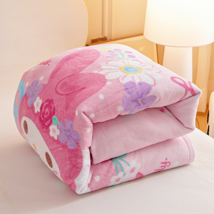 91家纺网 家纺一手货源 找家纺 吉咪兔家纺 2025新款大版三丽鸥库洛米美乐蒂牛奶绒幼儿园被子三件套保暖被褥六件套 花花美乐蒂