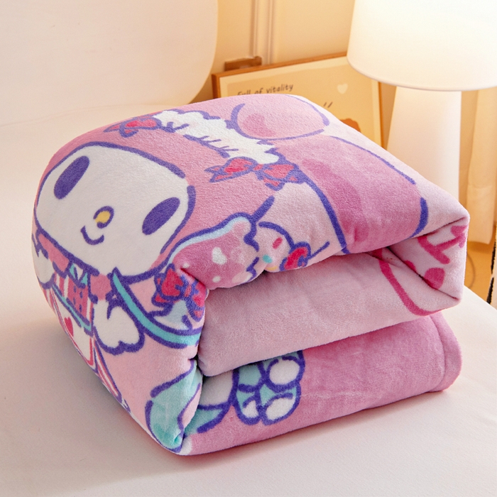 91家纺网 家纺一手货源 找家纺 吉咪兔家纺 2025新款大版三丽鸥库洛米美乐蒂牛奶绒幼儿园被子三件套保暖被褥六件套 奶茶美乐蒂