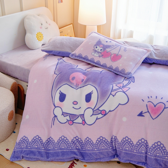 91家纺网 家纺一手货源 找家纺 吉咪兔家纺 2025新款大版三丽鸥库洛米美乐蒂牛奶绒幼儿园被子三件套保暖被褥六件套 气球库洛米