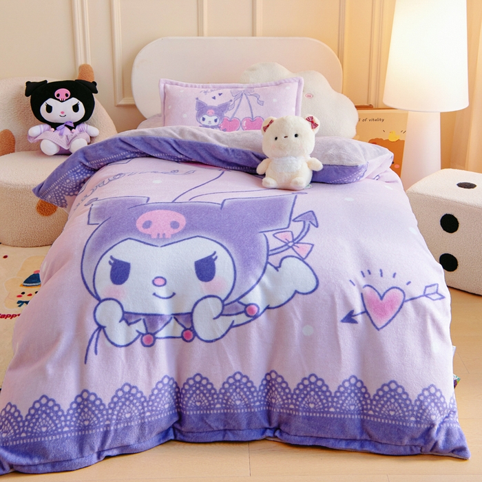 91家纺网 家纺一手货源 找家纺 吉咪兔家纺 2025新款大版三丽鸥库洛米美乐蒂牛奶绒幼儿园被子三件套保暖被褥六件套 气球库洛米