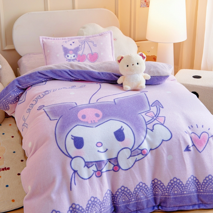 91家纺网 家纺一手货源 找家纺 吉咪兔家纺 2025新款大版三丽鸥库洛米美乐蒂牛奶绒幼儿园被子三件套保暖被褥六件套 气球库洛米