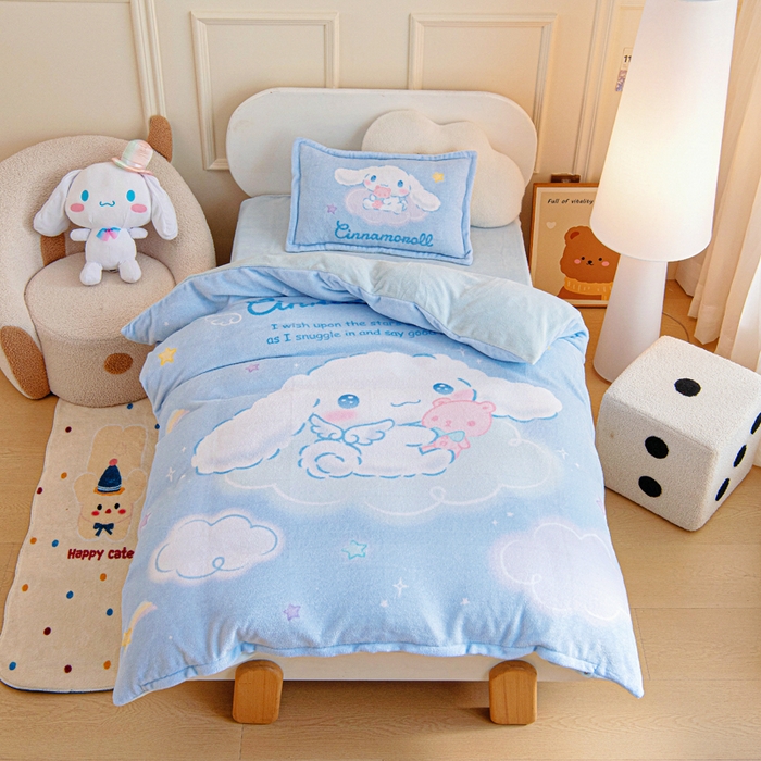 吉咪兔家纺 2025新款大版三丽鸥库洛米美乐蒂牛奶绒幼儿园被子三件套保暖被褥六件套 云朵玉桂狗